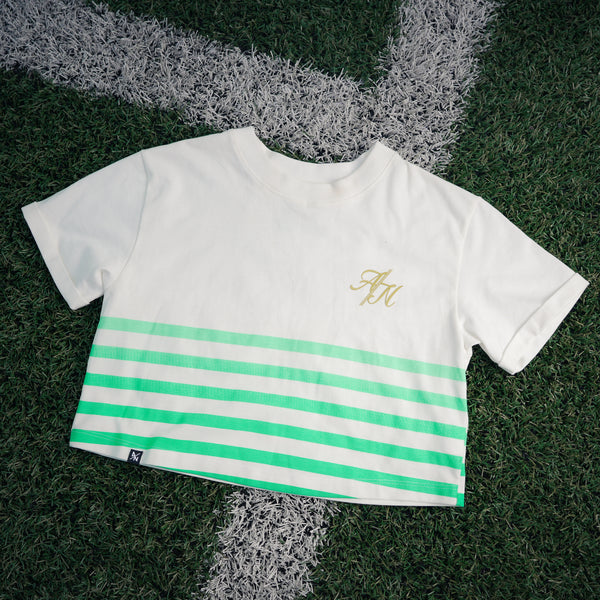 CAMISETA CROP RAYAS VERDES MUJER
